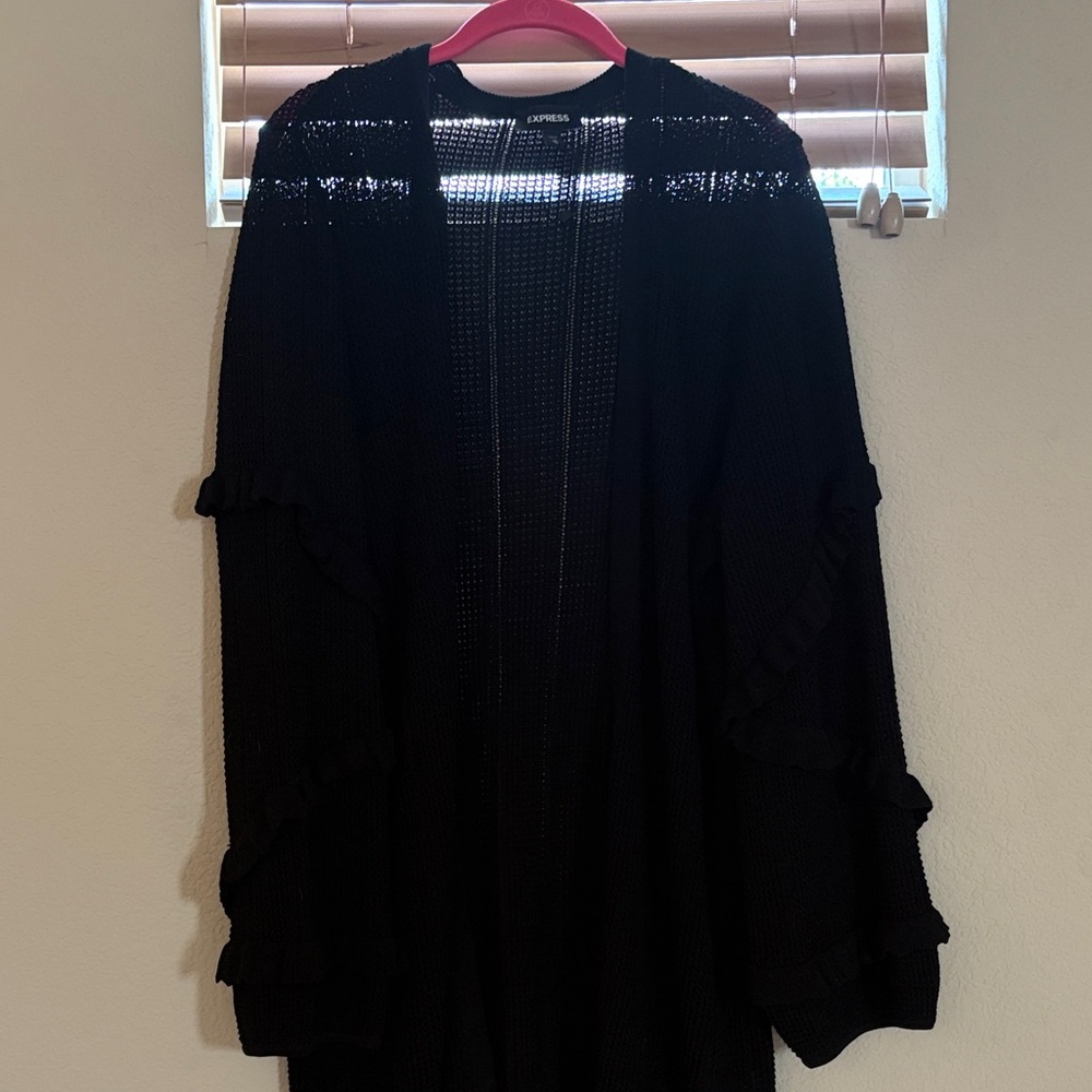 Express Black Ruffle-Trim Cardigan